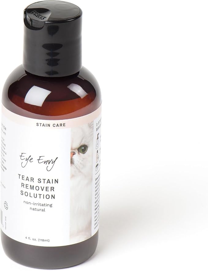 Eye Envy Tear Stain Remover Solution for Cats. 100% Natural, Safe. Treats The Cause of Stains. Recommended by Breeders, Vets, Groomers. Remove Eye Stains from Persians and Exotics. 4 oz. Made in USA