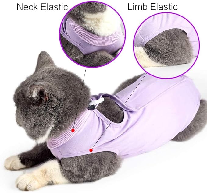 Cat Surgery Recovery Suit Cat Onesie for Cats After Surgery Spay Surgical Abdominal Wound Skin Diseases E-Collar Alternative Wear (Pruple-M)