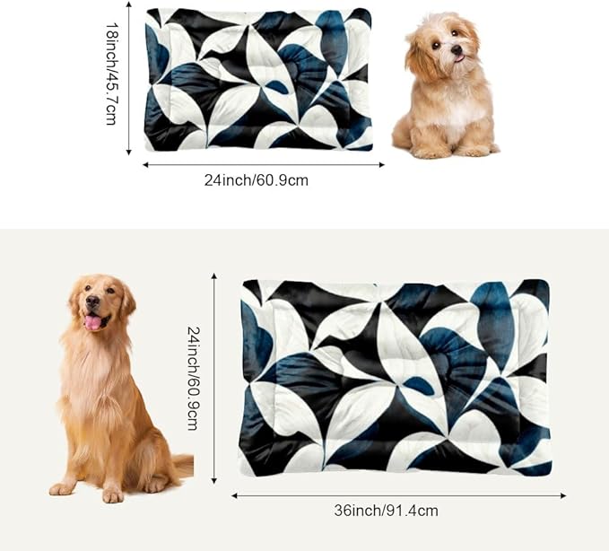 Modern Navy White Graphic Floral Medium Pet Bed Pet Crate Mat Puppy Crate Pad Bed for Washable Non-Slip Washable Dog Beds for Crates Cusion Dog Mattress Little Indoor Outdoor 36X24 Inch