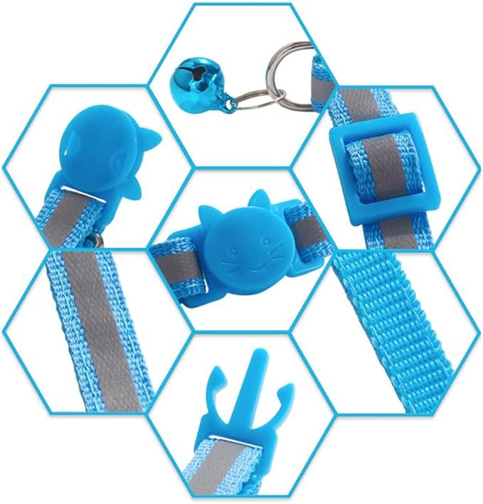 Sky Blue Reflective Cat Collar with Bells, [2 Pack] Break Away Kitten Collar with Bells, Breakaway Cat Collar for Boy Cats Kitty