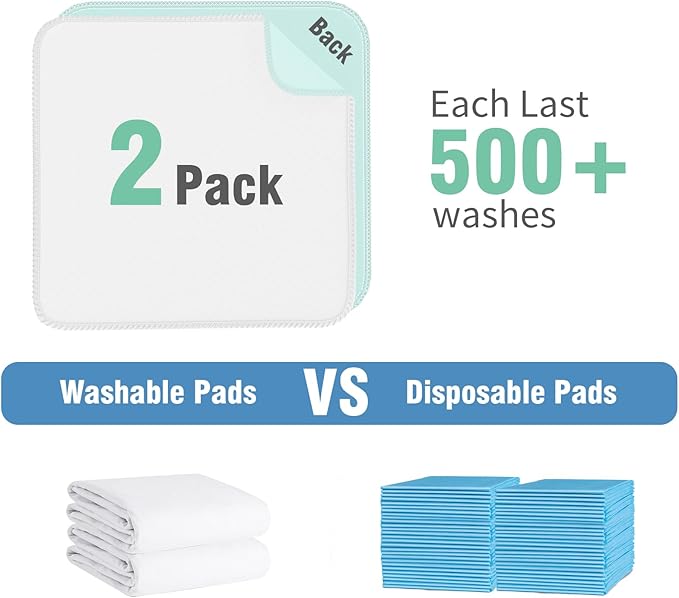 Washable Pee Pads for Dogs 2 Pack, 34" x 36" Waterproof Incontinence Bed Pads for Adults, Elderly and Kids, Nursing Pads, Chucks Pads, Super Asorbent Dog Training Pads, White & Green