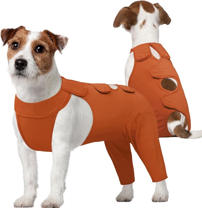 Kuoser Dog Surgery Recovery Suit for Rear Legs, Thigh Wound Protective Sleeve for Dogs, Dog Recovery Sleeve for Female Male Dogs, Dog Onesie After Surgery Pet Surgical Suit for Spay Neuter, Brown S