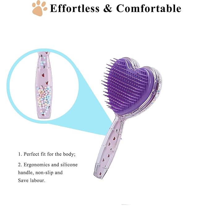 Small Dog Brush, Soft Dog Brush for Shih Tzus, Yorkies, Maltipoos, Maltese ， Love Shape Puppy Massaging Hair Brush, Cat Brush, for Small Dogs Cats Rabbits of All Hair Types (Purple)