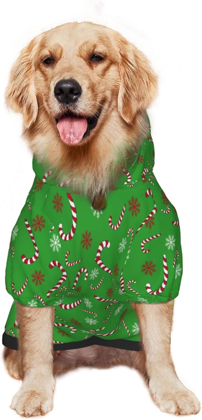 Green Candy Cane Hoodie,Christmas Cosplay Dog Clothes with Pocket and Hat Winter Clothes Sweaters Xx-Large