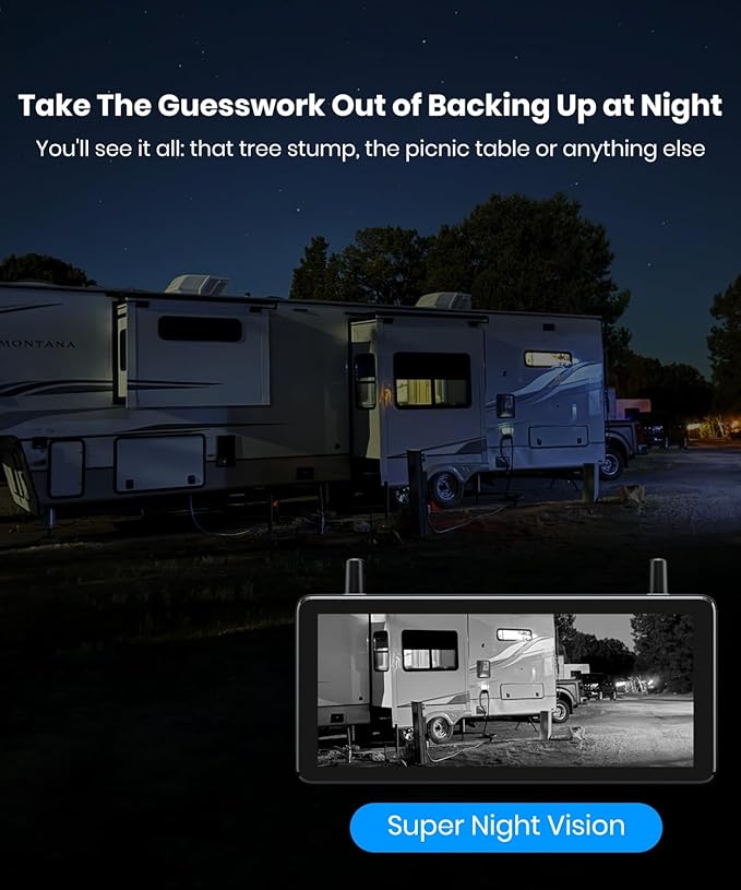 AUTO-VOX RV Backup Camera Wireless Plug and Play: Pre-Wired for Furrion System, IR Night Vision, HD 1080P 7.2'' DVR 3-Channels, Stable Signal & Wide Angle Rear View Camera for Trailer Camper Motorhome