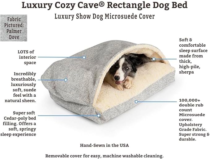 Snoozer Pet Products Luxury Rectangle Cozy Cave Dog Bed with Microsuede, Showdog Collection, Medium, Palmer Dove