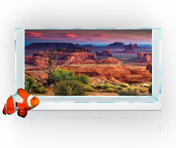72X16IN Desert Loess Rock Cactus Oasis Reptile Habitat Background, Natural Sunset Desert Themed Terrarium Background, Aquarium Background with 10 EVA Double-Sided Tape