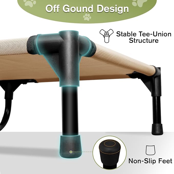 XL Elevated Dog Bed 51 Inch - Waterproof Raised Cooling Cot for 123lb Dogs, with Washable Breathable Mesh, All-Weather Outdoor Dog Bed with Non-Slip Feet, Brown