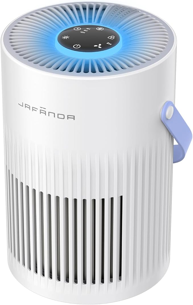 Air Purifiers for Bedroom, Jafända Pet Hair Air Purifier, Max 650 ft², 3-in-1 Filter, H13 HEPA Air Filter, 20dB Quiet Sleep Mode, 7-Night Light, Portable Handle for Home, Remove Dust, Smoke, Odor