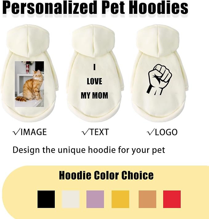 Custom Dog Hoodie, Personalized Sweatshirt with Photo Text Name Logo, Customized Hooded Sweater for Small Medium Large Dogs & Cats (Beige, XXXXX-Large)