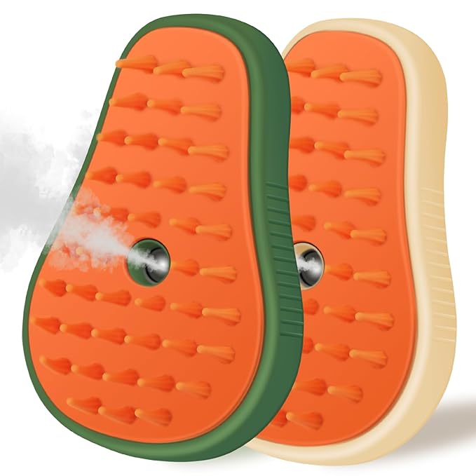 Cat Steam Brush, 3 in 1 Dog Steamy Brush, Silicone Massage Grooming Comb, Pet Hair Cleaning Misting Comb for Cats Dogs(Avocado White/Green)