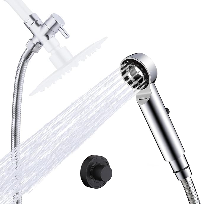 Dog Shower Attachment, 3 Mode Handheld Sprayer with ON/OFF Switch, G1/2" Metal Diverter, 100 Inches Stainless Steel Hose, No Drill Holder, for Pet and Dog Washing in Bathroom
