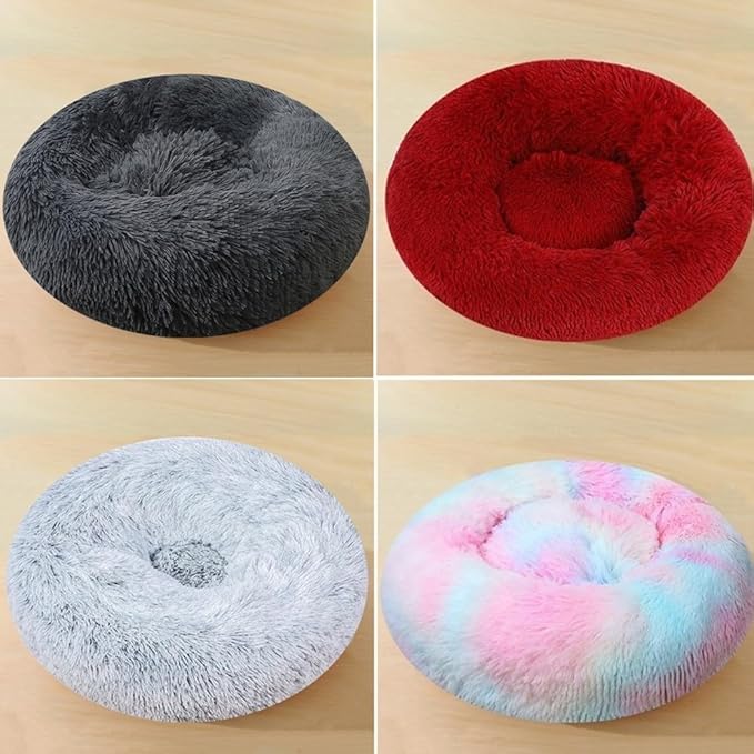 Calming Small Dog Bed Pink Cat Bed, 20 Inch Donut Fluffy Anti-Anxiety Round Bed Washable Cute Bed, Cuddler Warming Cozy Soft Bed, Plush Cushion Bed for Small Medium Dogs and Cats (Bright Pink)