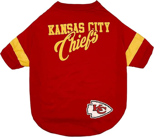 NFL Kansas City Chiefs Dog & Cat T-Shirt, Medium. Football Pet Shirt for NFL Fans. New Stripe Design, Durable & Cute Sports TEE