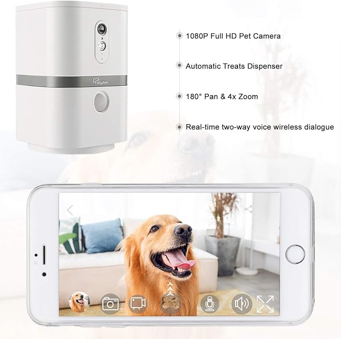 Petalk AI II Dog Camera with Speaker no Subscription,Dog Camera Automatic Treat Dispenser, WiFi Pet Camera with 180° Pan Full-Room View,(2.4G WiFi Only