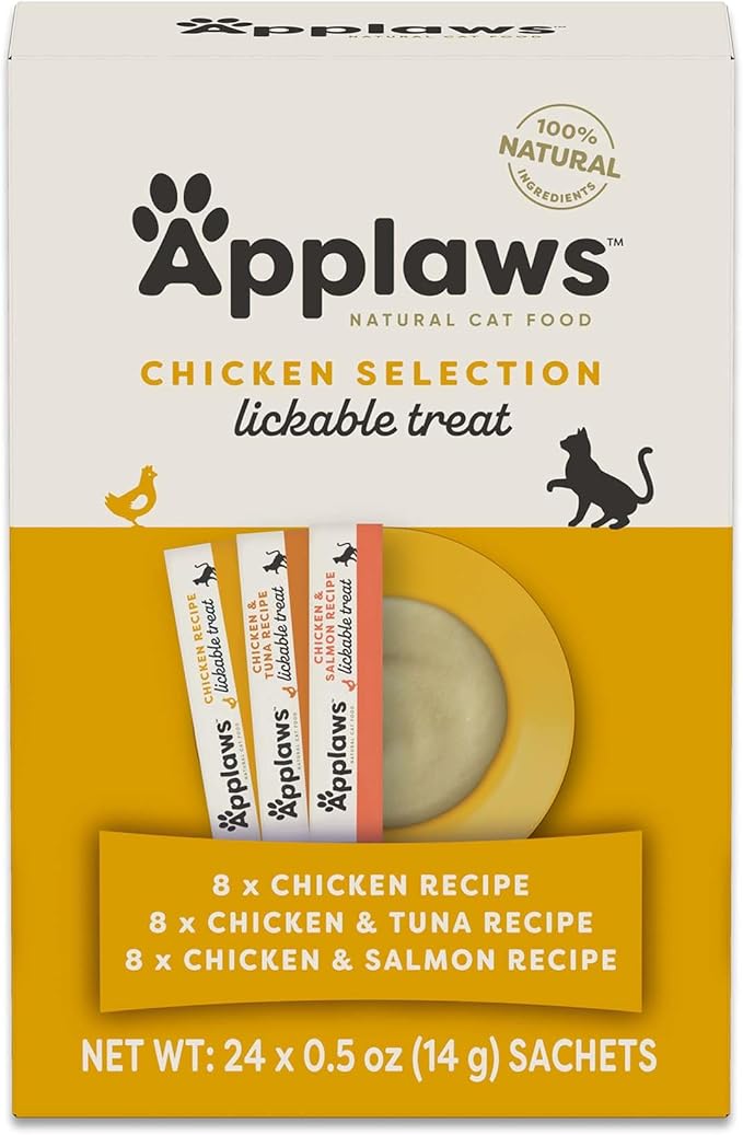 Applaws Lickable Cat Treats, Natural Grain-Free Purée, Limited Ingredient, Chicken Squeeze Up Cat Treats (24 x 0.25 oz Sachets)