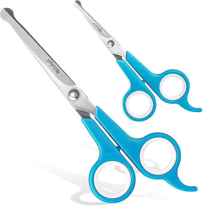 BOSHEL Dog Grooming Scissors for Dogs at Home (2 Pc) - Razor Sharp Stainless Steel Dog Scissors for Grooming - Professional Pet Scissor Set for Dogs & Cats - Best Pet Shears with Rounded Safety Tips