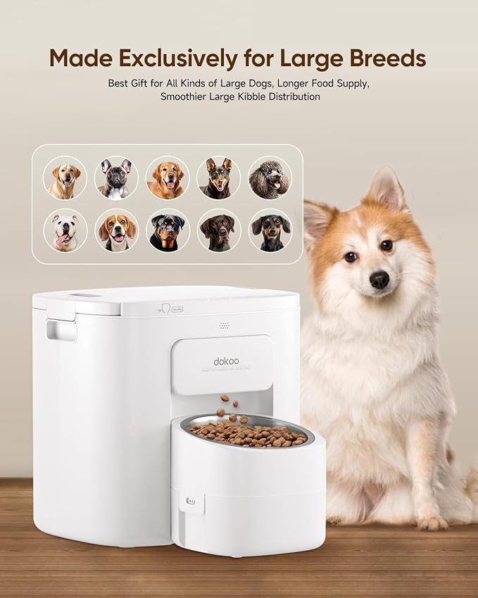 Automatic Dog Feeder for Large Breed, 15L/ 63Cups Vacuum-Sealed Storage & Timed Auto Dog Food Dispenser 2in1, Airtight 100% Freshness, Anti-Blockage, Support up to 22mm Pet Food, Stainless Steel Bowl