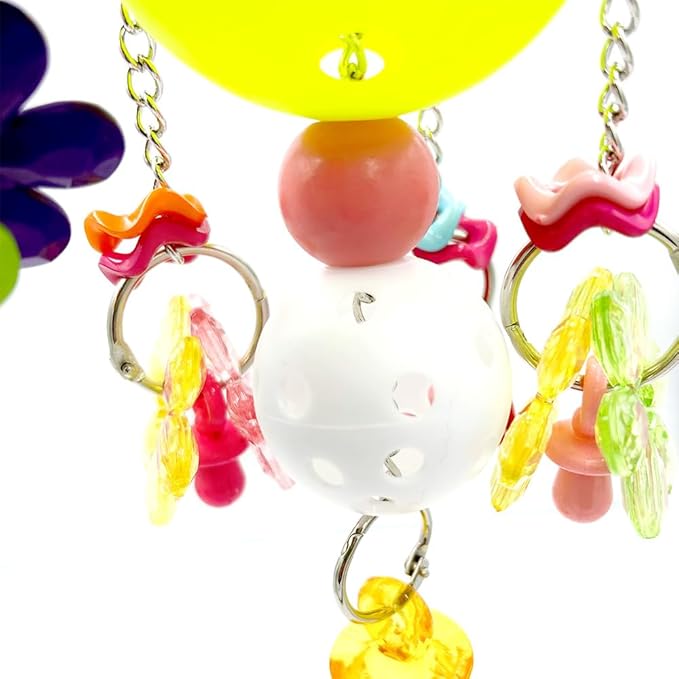 Pullable Bird Plastic Ball Toys with Acrylic Pacifiers and Flowers, Colorful Parrot Toys for Medium and Large Parrot Quaker Monk Parakeet Sun Conures (Light Green)