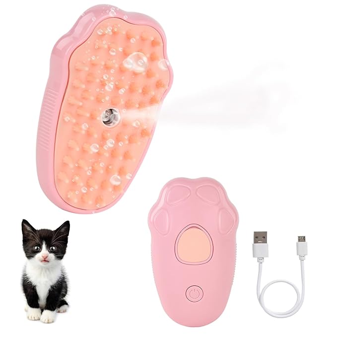 Steam Brush for Cats, Spray Comb Mist Brush, Rechargeable Steam Pet Brush for Dogs and Cats, Self-Cleaning 3-in-1 Cat Hair Brush with Steam for Long and Short Hair for Cats and Dogs (pink)