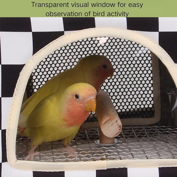 Bird Travel Carrier with Perch Parakeet Carriers with Net, Pad Mat, Feeder Portable Pet Carrier Bag for Bird Transparent Travel Carrier Cage for Budgie Conure Cockatiel (Black and White)