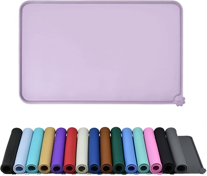 Waterproof Pet Feeding Mat with High Raised Edges, Heavier and Thicker Placemats for Cat Dog Water Bowl with BPA Free, Dogs Cats Food Mats for Messy Drinkers to Prevent Spill and Protect Floors