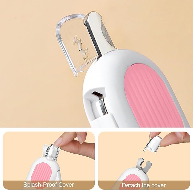Odoland Cat Nail Clipper with LED Light and Nail File, Dog Claw Trimmer with Bright Light to Avoid Excessive Cutting - Pet Grooming Tool for Tiny Dog Cat Kitten Bunny Rabbit Pink