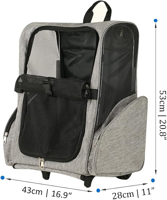 Pet Trolley Bag Cat Dog Travel Bag Portable & Breathable Pet Carrier Backpack - Lightweight Dual-Shoulder Design for Easy Travel with Your Beloved Companion Scalable Pull Rod pet Bag (Black)