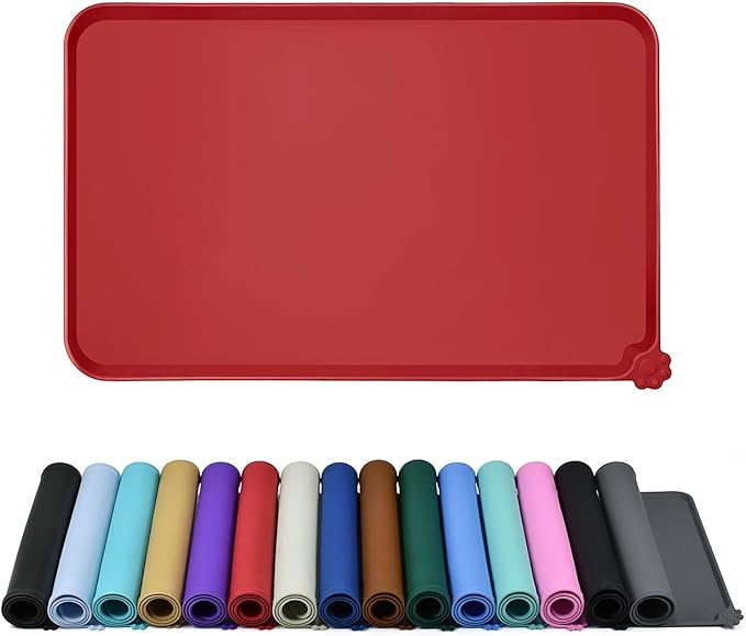 Waterproof Pet Feeding Mat with High Raised Edges, Heavier and Thicker Placemats for Cat Dog Water Bowl with BPA Free, Dogs Cats Food Mats for Messy Drinkers to Prevent Spill and Protect Floors