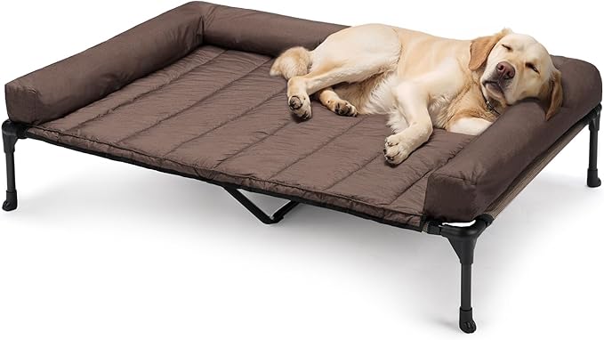 Veehoo Cooling Elevated Dog Bed Add Removable Waterproof Bolster Cushion Mat, Raised Pet Cot with Breathable Teslin Mesh, No-Slip Feet, Dog Sofa Bed for Indoor Outdoor, XLarge, Brown CWC2331B