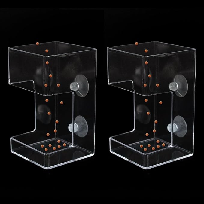 2 PCS Square Fish Feeder with Suction Cup Fish Tank Feed Tray Feeding Tube Supplies Breeder Box for Aquarium