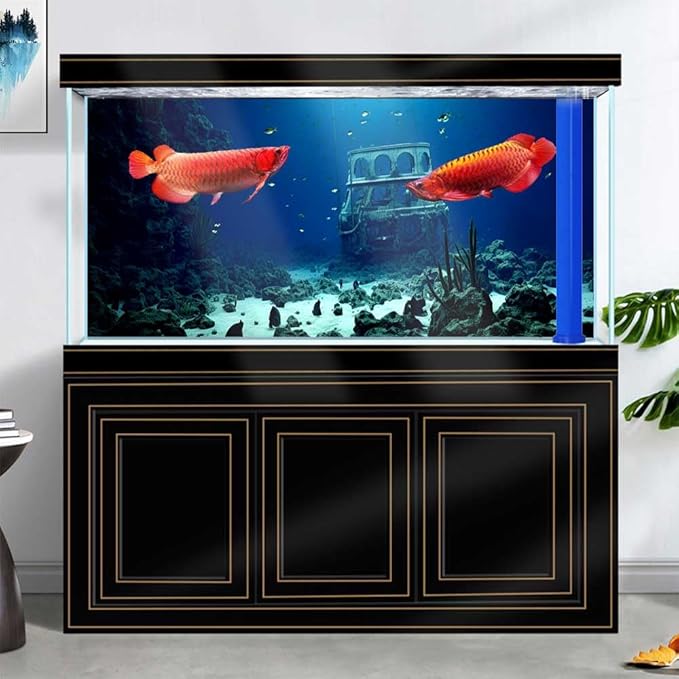 24X16IN Natural Underwater Aquarium Background, Pictures 3D Fish Reef Fish Tank Decoration Background, with 8 EVA Double-Sided Tape