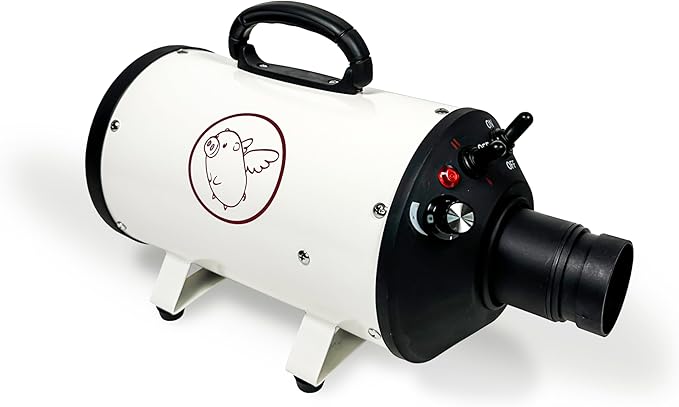 Flying Pig High Velocity Dog Pet Grooming Dryer w/Heater (Flying One, White w/Burgundy Logo)