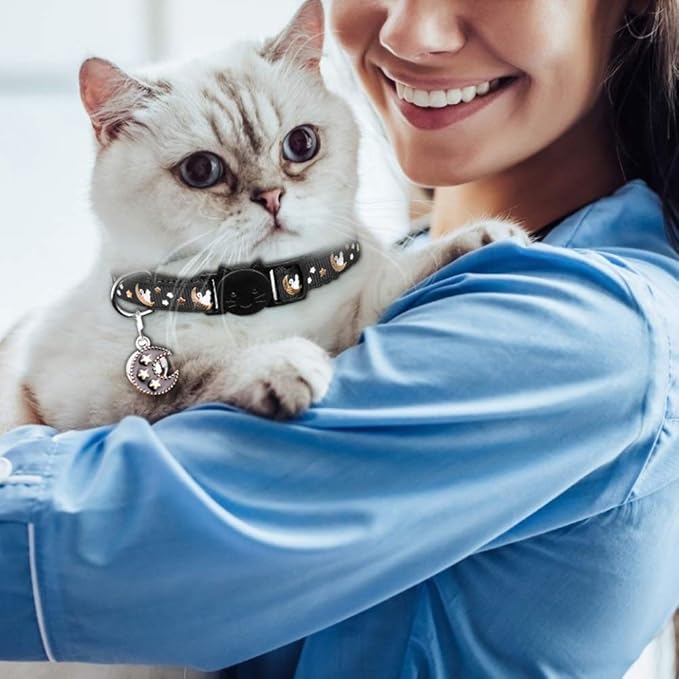 2Pcs Breakaway Cats Collars Cat Collars for Boy & Girl Cats Adjustable Kitten Collars with Bell,Black+Emerald