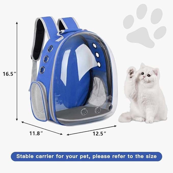 Pet Backpack Carrier with Harness Backpack for Cats, Small Dogs, Bunnies etc with Harness Included, Pet Carrier for Traveling, Walking, Hiking and Outdoor Activities (Blue)
