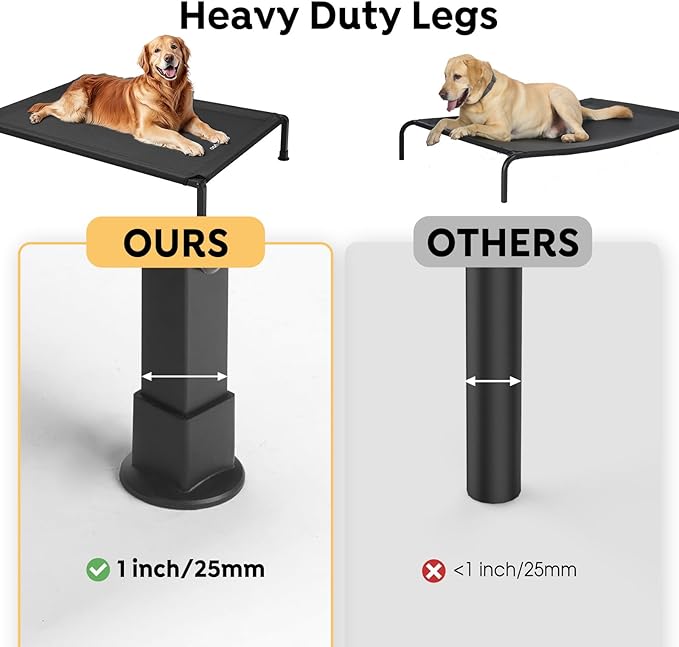 Veehoo Heavy Duty Elevated Dog Bed - Raised Dog Cot with Breathable Teslin Mesh, Non-Slip Silicon Feet, Cooling, Ideal for Indoor/Outdoor Use, 41" x 27", Black, CWC2432