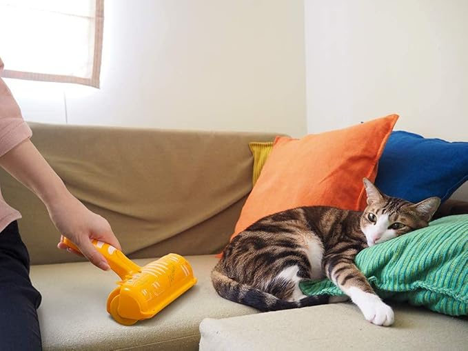 Pet Hair Remover Roller - Lint Roller for pet Hair - Self Cleaning Dog & Cat Hair Remover - Remove Dog, Cat Hair from Furniture, Carpets, Bedding, Clothing and More. Orange