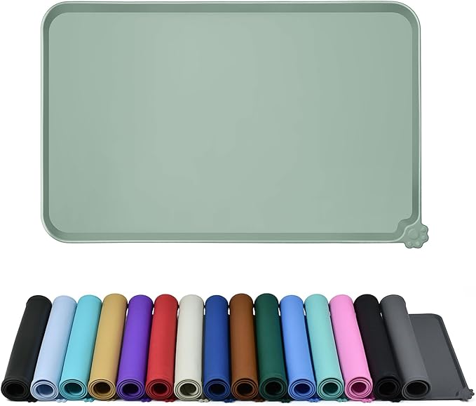 Waterproof Pet Feeding Mat with High Raised Edges, Heavier and Thicker Placemats for Cat Dog Water Bowl with BPA Free, Dogs Cats Food Mats for Messy Drinkers to Prevent Spill and Protect Floors