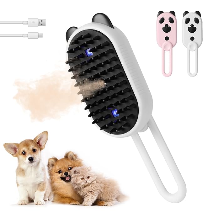Pet Steam Brush for Dog & Cat,3-in-1 Spray Hair Removal Comb,Pet Steam Groomer Comb,Water Brush for Long & Short Haired Pets,Massage, Cleaning, Multifunctional Hair Removal Comb for Cats Dogs (White)
