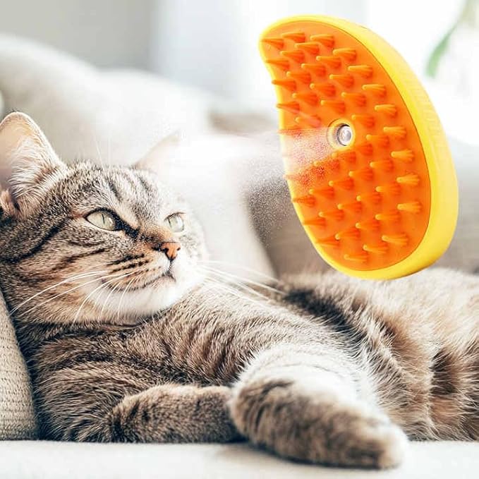 3-in-1 Rechargeable Pet Hair Brush: Massager, Steamy Comb & Self-Cleaning Mist Spray for Cats & Dogs
