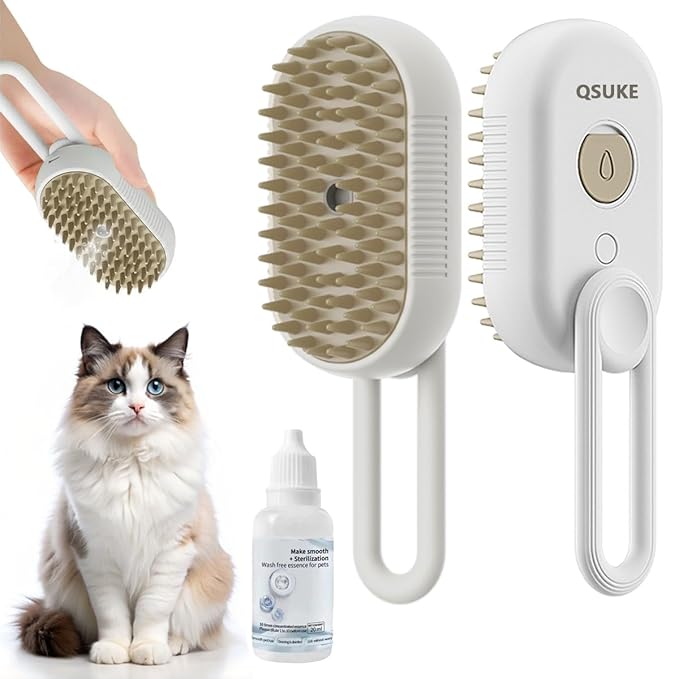 3 in 1 Cat Steam Brush, Pet Steam Cats Brushes Rechargeable Anti-Static Grooming Brushe, Vibration Massage Cleaning Shedding & Combing Multifunctional Hair Removal Comb for Cats Dog (White)