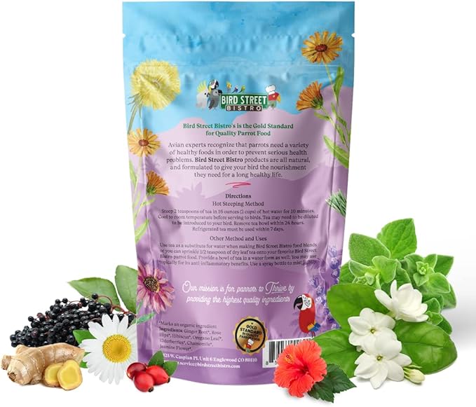 Bird Street Bistro Parrot Tea 3oz - Parakeet & Cockatiel Food Vitamin Substitute - Bird Health Supplies - Bird Food Topper (0.1875 Pound, Halcyon Tea)
