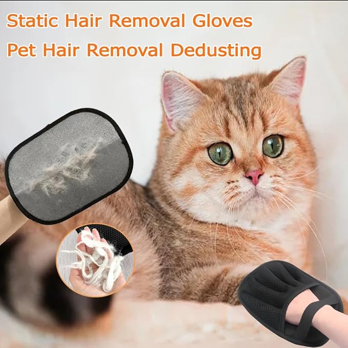 Double-Sided Pet Hair Removal Gloves - Reusable Static Removal Grooming Gloves for Dogs & Cats, Efficient Fur Removal Tool for Furniture, Carpet, Car Seats, Sofa, Bedding & Clothes (2 Pack)