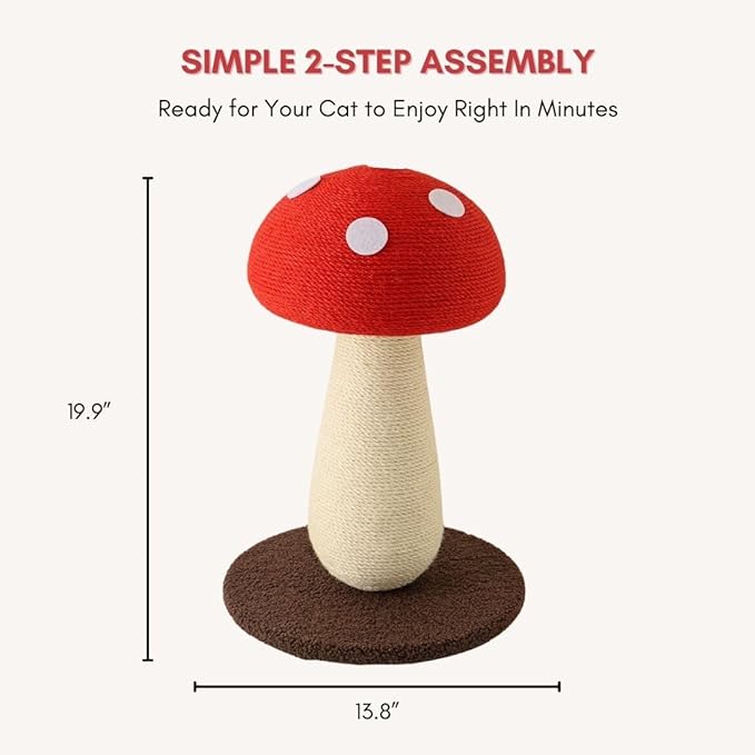 Mushroom Cat Scratching Post - Unique Design, Sisal-Wrapped, Ideal for Medium and Small Cat, Cat Scratcher Cute with 100% Sisal Covered Scratching Post, Mushroom Cat Post for Indoor Cats