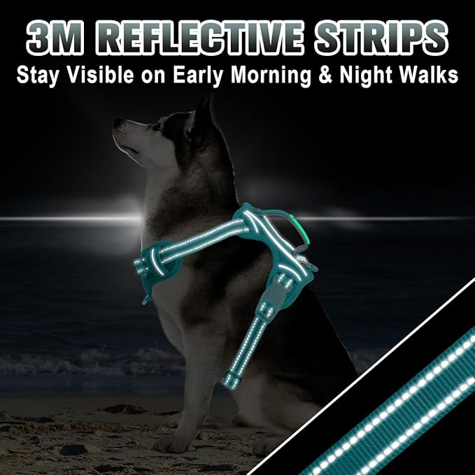 BARKBAY No Pull Dog Harness Large Reflective Dog Harness with Front Clip and Easy Control Handle for Walking Training Running with ID tag Pocket(Ocean Blue,M)