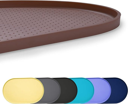 100% Waterproof 0.5" Raised Edge BPA Free Silicone Dog Food Mat, Pet Cat Feeding Mats Contain Spills Protects Floors, Placemats for Cats and Dogs Water Bowl Dishwasher. (Large/XL, Brown)