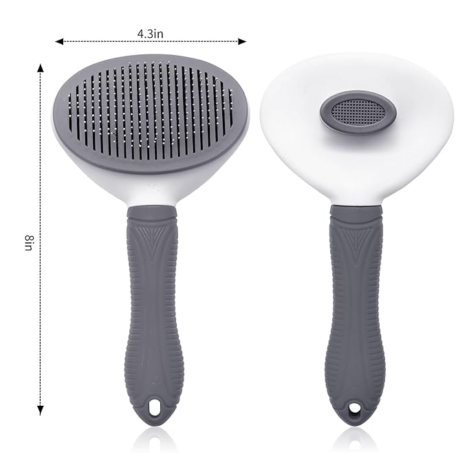 Self Cleaning Slicker Brush for Pet Grooming - Removes Loose Undercoat and Sheds, Suitable for Long and Short Hair Cats and Dogs, with Massaging Bristles (Grey)