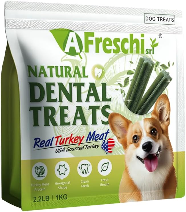 Afreschi Turkey Dental Sticks for Dogs, 2.2 lb – All Natural Dog Chews, USA-Sourced Trukey, Hypoallergenic, Long-Lasting Chew for Puppies and Adult Dogs, Grain-Free, Signature Series