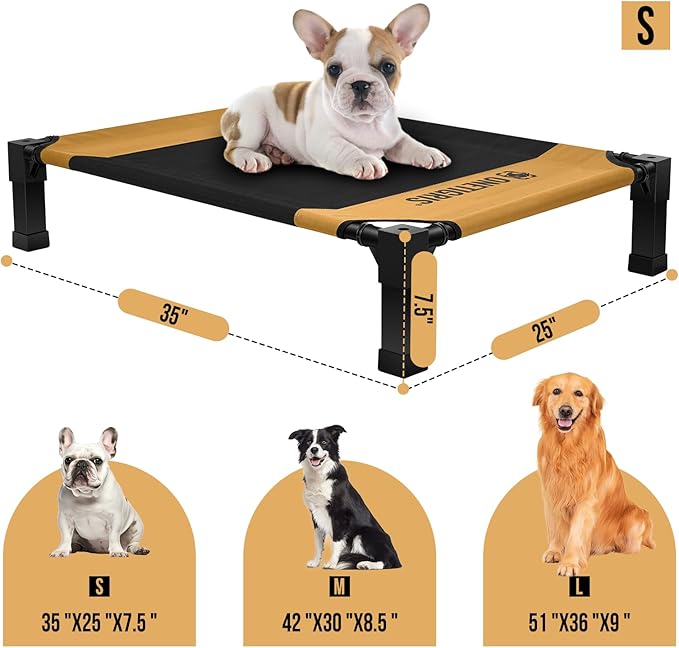 ONETIGRIS Elevated Dog Cot, Raised Bed for Medium Large Dogs Indoor Outdoor Cooling Elevated Dog Beds with Breathable Teslin Mesh and No-Slip Feet (Brown, Small)