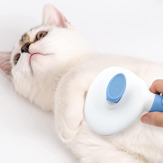 Cat Brush for Shedding and Grooming, Pet Self Cleaning Slicker Brush with Cat Hair Comb by KALAMANDA (Blue)